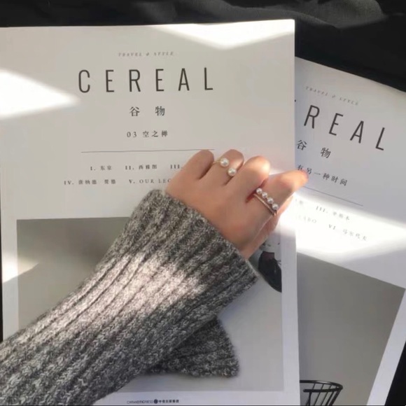 Chic Pearl Stone Rose Gold Ring Set (2 Rings) - Picture 4 of 8